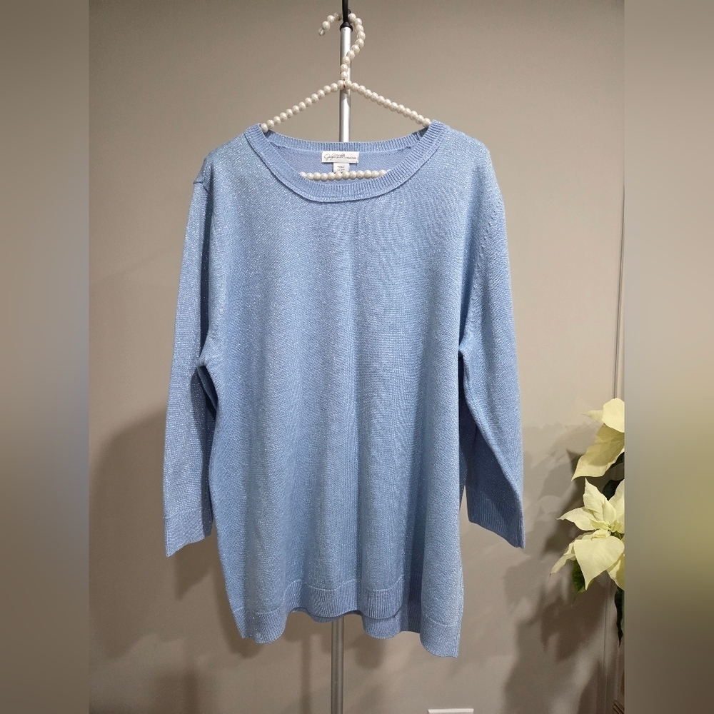 Jaclyn Smith Collection Women's Blue Sweaterwith Silver Metallic Sz.XXL